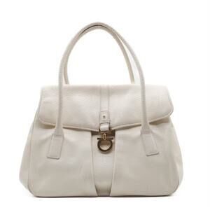 Salvatore Ferragamo Gancini Textured Leather Top Handle Ivory Satchel